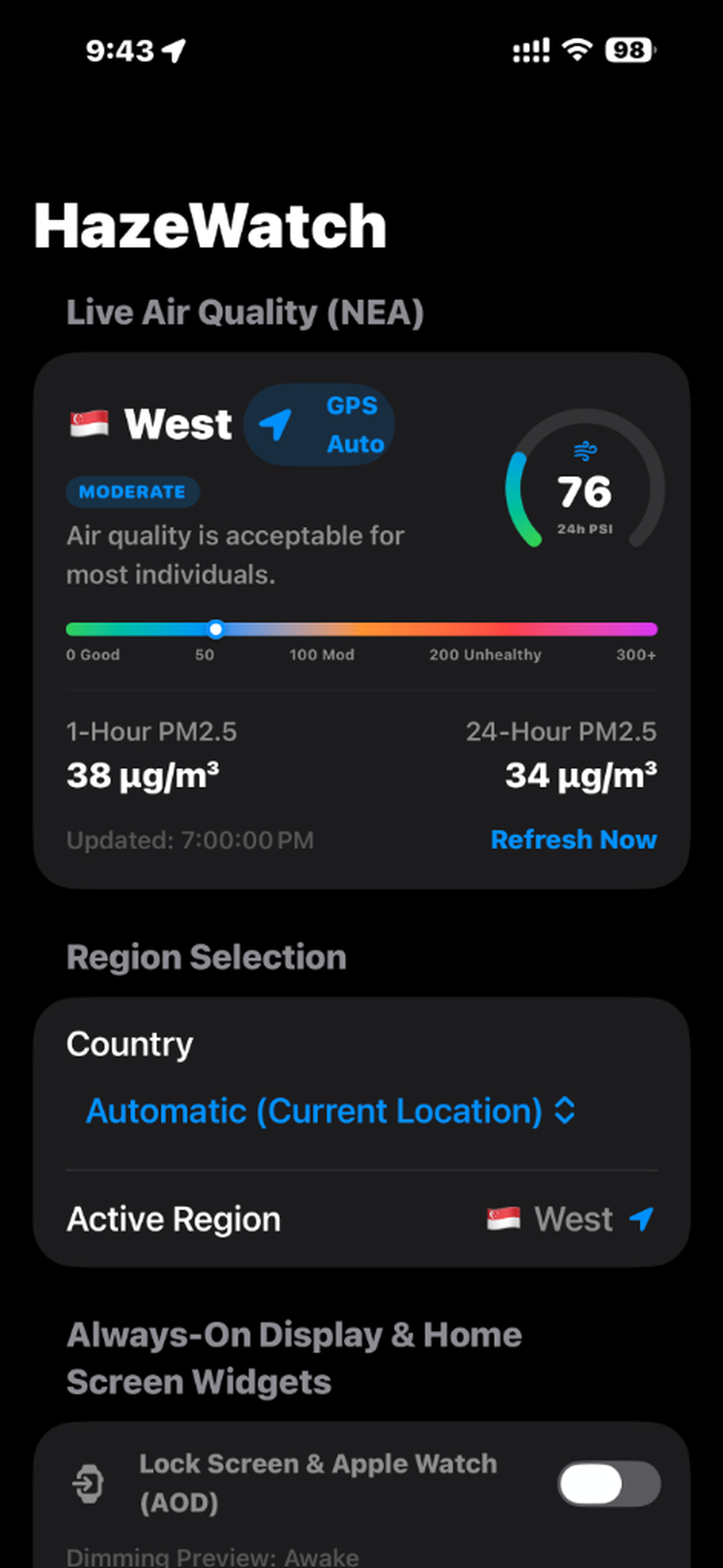HazeWatch Dashboard Singapore NEA